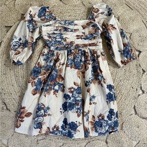 Rare Editions Blue and Brown Pleated Smocked Sundress- girls 10